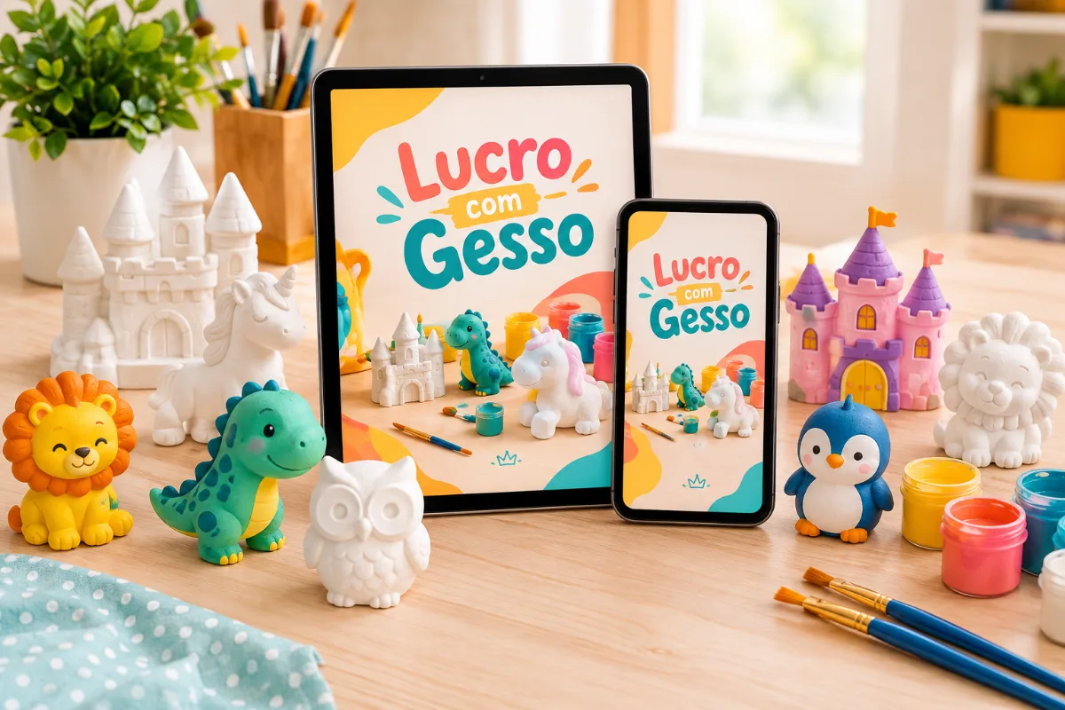 Lucro com Gesso: método completo e modelos de castelinhos, animais e personagens em gesso prontos para pintar e vender